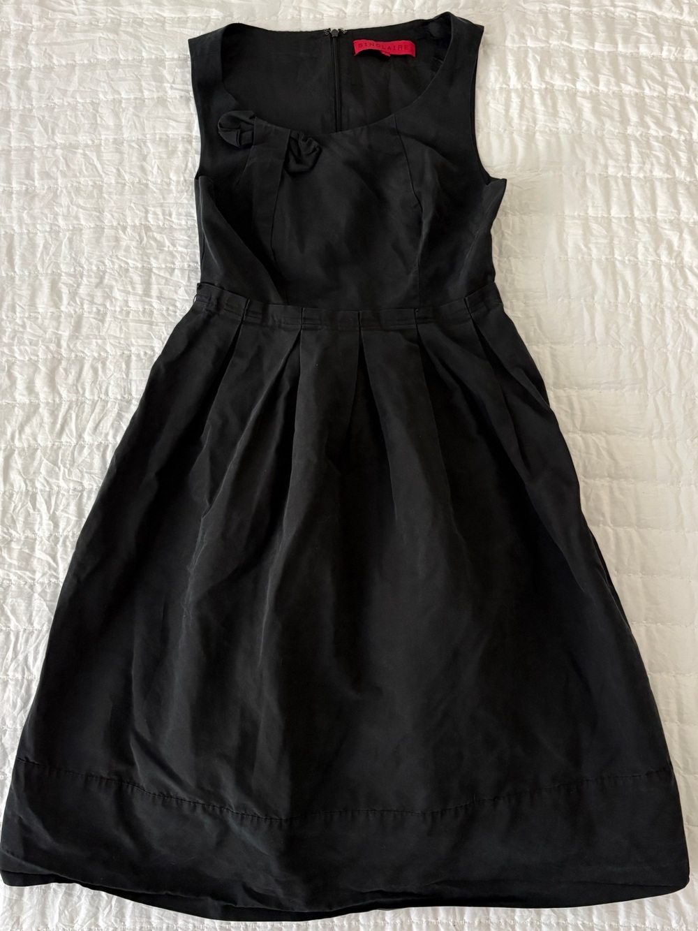 Sinclaire 10 Black Silk Blend Pleated Fit & Flare Dress Bow Detail Size 6
